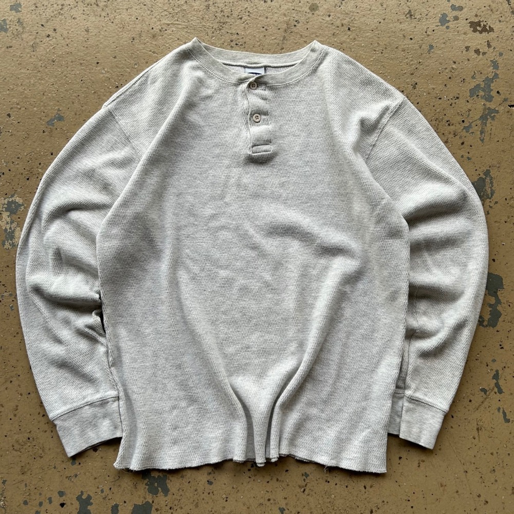 Vintage Old Navy Thermal Henley Shirt Mens Large Grey Waffle Knit 2000s Y2K L